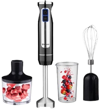 Frullatore tritatutto multifunzione 3 in 1 | Tritatutto 8 velocità con 860ml Bicchiere 600ml Frusta | Minipimer Mixer a Immersione 800 W con Luce Led