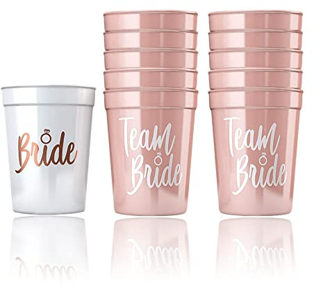 Csirnto Bride Tribe Cups 11 Stück, Party Braut Becher Dusche Becher Trinkbecher Rosa und Weiß Bachelorette Party Cups Brautjungfer Dekorationen für Junggesellenabschied Braut Party Party Becher Set