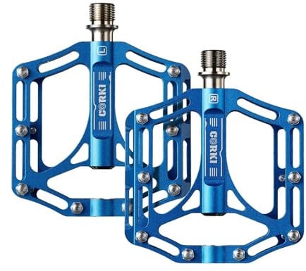 Corki Cycles Fahrrad Pedale Titan MTB Plattform Ultraleicht Anti-Rutsch 9/16 Zoll für Rennrad BMX E-Bike Urban Bike (Blau)