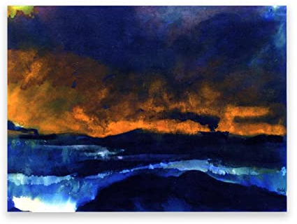 IKYE Berühmte Gemälde von Emil Nolde, Druck auf Leinwand. Reproduktion von Ölgemälden. Abstrakte Wandbilder auf Leinwand für Wohnzimmer (Gelber Himmel) 60 x 84 cm (23,6 x 33,1 Zoll), rahmenlos