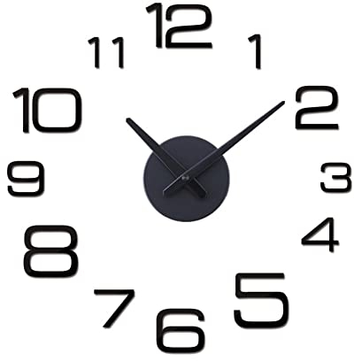 3D Wanduhr Groß XXL zum Kleben,DIY Rahmenlose Wanduhr Zum Aufkleben Stumm Spiegel Aufkleber Abnehmbarer Wandtattoos Dekoration Modern Design Acryl Wanduhren Quarzuhr für Zuhause, Büro, Hotel,50-70cm