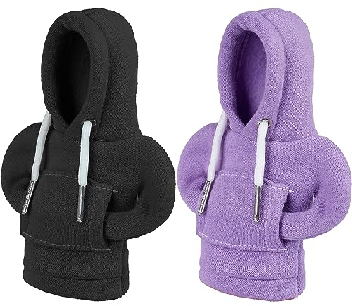 LISEFO 2 Stück Auto Schaltknauf Abdeckung Set mit Aufhänger und Halskette, Schwarz&Lila Schaltknauf Hoodie Abdeckung Universal Shifter Dekoratives Autozubehör Kreativer Auto Schaltknauf Hoodie