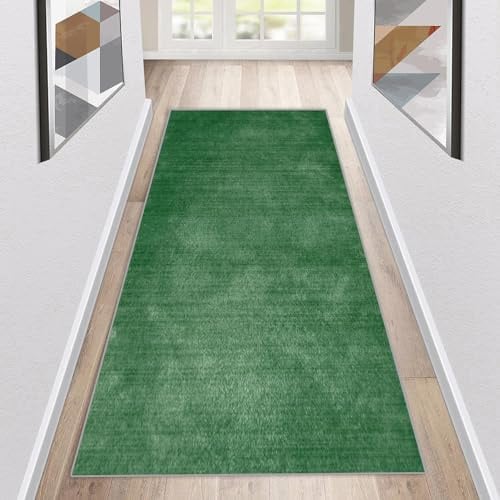 Siunwdiy Grün Teppich Läufer Flur Lange rutschfest Kücheteppich Waschbar Grasgrüner Schmal Teppichläufer Meterware Teppichmatten Waschbar Korridor Teppich 40-140Cm Breit,Grün,80x100cm