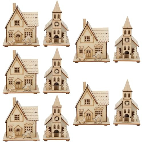 Hemobllo 10stücke Holzhaus Weihnachtsbaum Nachtlicht Beige Dekorative Weihnachtsdeko Für Wohnzimmer Schlafzimmer Und Büro Hochwertiges Holzmaterial Charmante Geschenkidee