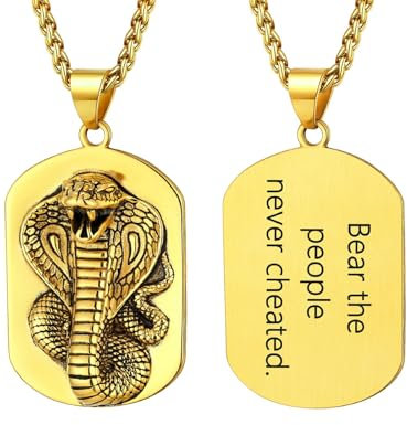 U7 Schlange Anhänger Halskette für Herren Männer Snake Necklace Mens Tag Pendant Edelstahl Custom Goldkette mit Text Schlangenkette Kettenanhänger Gotic Modeschmuck Accessoire für Weihnacht