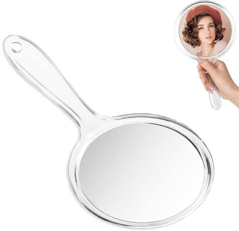 Miroir à main double face, 27 cm, miroir cosmétique, avec poignée, grossissement 1X/3X, pour le maquillage quotidien pour femme (transparent)