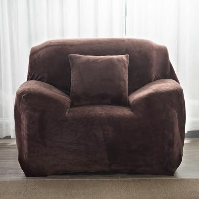 Sofaschoner Dunkelbraun Sofaüberwurf Weich Spandex Sofaschoner rutschfest Couch Überwurf Waschbare Sofa Überzug Sofabezug mit Elastischen Riemen Sofabezug L Form Universelle 1 Sitzer
