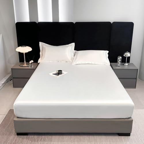Menkala Spannbettlaken 140x200cm Boxspringbett Weiß Mako Satin Bettlaken Entspanno Matratzenbezug Gummizug Matratzentopper Luxury Seiden Sommer Spannbetttuch für Topper Matratze bis Höhe 30cm