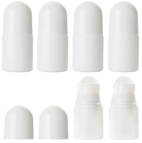 Happyupcity 6Pcs 30ml/1oz White Plastic Roller Bottles Empty Refillable Roll On Bottles Leak-Proof Deodorant Containers Travel Size Rollerball Bottle for DIY Essential Oil Perfumes Balms