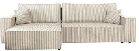 Mirjan24 Ecksofa Kobaro Cord Maxi Sofa Eckcouch Couch mit Schlaffunktion und Bettkasten Ottomane Universal, L-Form Couch Schlafsofa Bettsofa Farbauswahl (Poso 100)