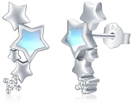 Stern ohrringe 925 Sterling Silber Climber Stern Ohrstecker für Damen Hypoallergen Ear Crawler Mondstein Shell Ohrringe Schmuck Muttertags Geschenke Halloween für Mädchen Kinder