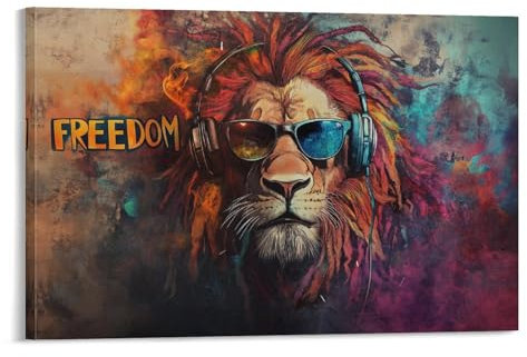 YTPONBCSTUG Reggae Rasta Wandbilder Freedom Lion Leinwand Bilder Wall Art Wanddeko Für Schlafzimmer Wand Dekoration 20×30inch(50×75cm)