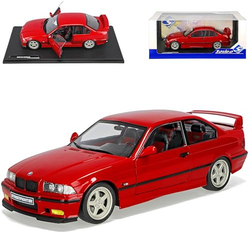 alles-meine.de GmbH B*M*W 3er E36 M3 Coupe Rot 1990-2000 mit Sockel 1/18 Solido Modell Auto mit individiuellem Wunschkennzeichen