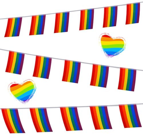 Lot de 25 fanions de 6,9 m de la fierté, drapeau de la Gay Pride LGBTQ arc-en-ciel et bannière pour décorations de fierté, mois de fierté, fête, restaurants, décoration de jardin