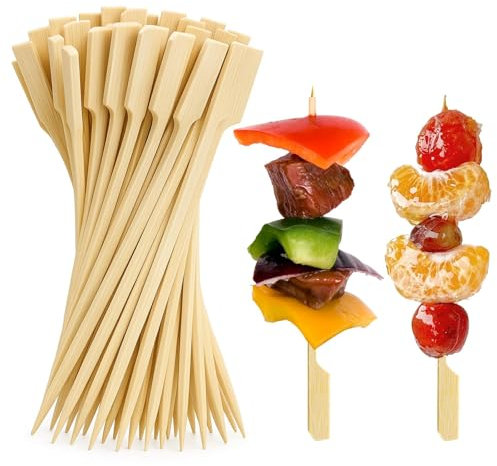 Wooden Sticks 12cm Bamboo Skewers for Barbecues Fruit Kababs Charcuterie Accessories Burgers Cocktails Buffets Party Home and Kitchen (100)