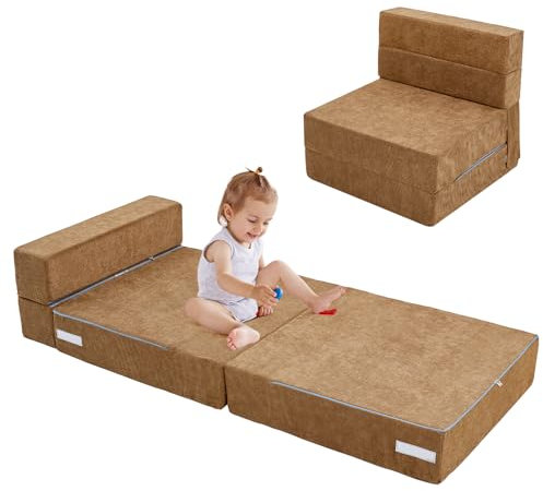 Meulbaty 15CM Extra Dicke Cord Spielsofa Kindersofa,Dreifach Klappbare Matratze,Futon,Leseecke Kinderzimmer,Klappbare Bodenbetten für Kinder(Braun)