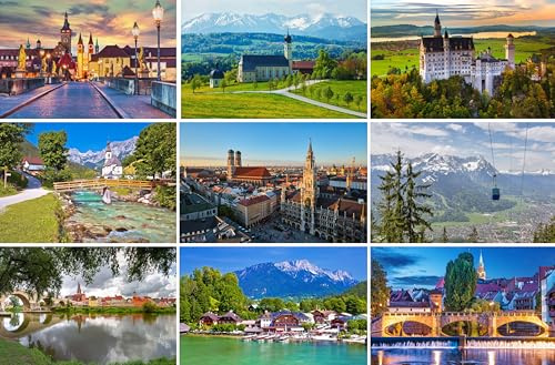 Postkarten-Set Bayern / Deutschland - 9 Karten Ansichtskarten Grußkarten | Fotos Bilder aus den Alpen München Nürnberg Berchtesgaden Neuschwanstein Garmisch Regensburg Königssee Würzburg
