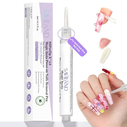 SAVILAND Nail Glue Remover Pen for False Nails, Fast Removal & Acetone-free | False Nail Remover with Angled Tip Design & Precise Removal Plant-based Press On Nail Remover for Solid Glue Home Use 3 ml