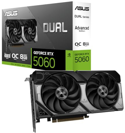 ASUS Dual GeForce RTX 5060 8 GB GDDR7 OC Ed. Advanced Gaming Grafikkarte | Nvidia GeForce RTX5060 DLSS 4, 2,5-Slot Design, PCIe 5.0, 3x DisplayPort 2.1b, 1x HDMI 2.1b