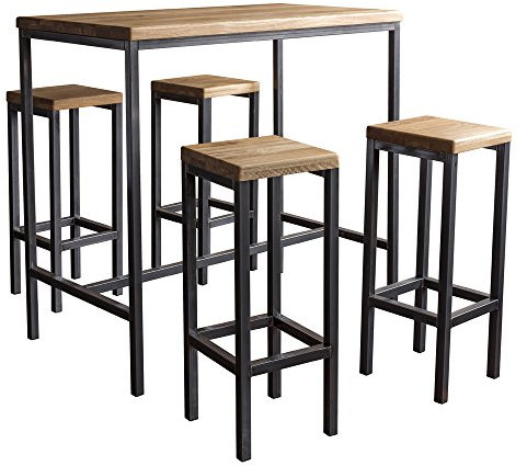 BestLoft.de Bartisch Bartonville Industriedesign Loft (1 Set: 120er Tisch + 4 Hocker New York, Eiche Natur)