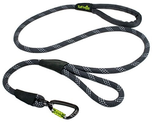 Tuff Mutt - Dog Climbing Inspired Rope Leash Medium Large Breeds Double Handle Control Reflective Stitching Nighttime Safety Durable 5 Foot Lead Secure Lightweight Swivel Carabiner