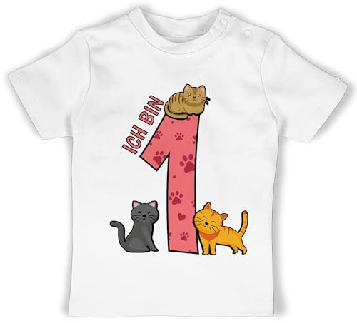 Baby T-Shirt Mädchen Jungen - 1. Geburtstag - Ich Bin eins - 6/12 Monate - Weiß - Kindergeburtstag Geschenk 1 Jahr geburtstagsshirt one einjährige First Tshirt für einjähriges