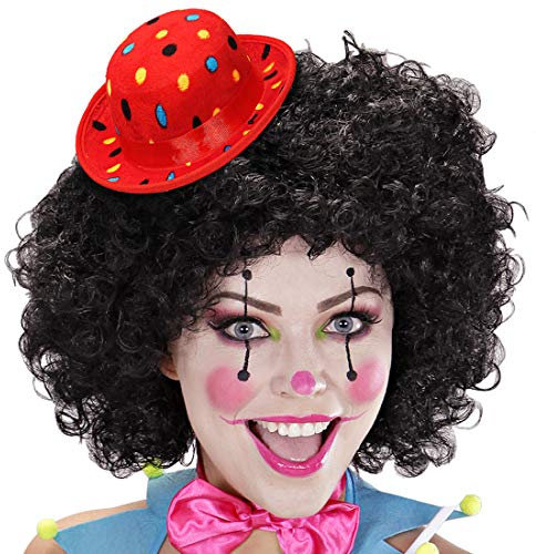 NET TOYS Gepunkteter Mini-Hut Melone Clown | Roter Samt | Lustige Unisex-Verkleidung Partyhütchen für Erwachsene geeignet für Fasching & Karneval