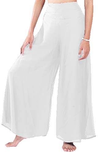 Lofbaz Damen weites Bein Palazzo Hose Yoga Salon Hippie Haremshose Hosen - Feste Weiß - M