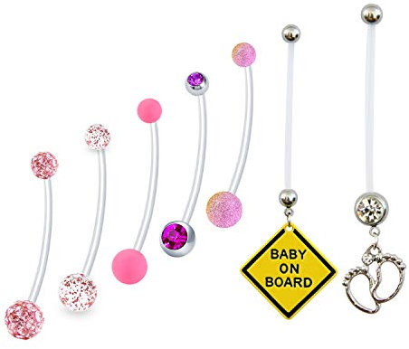 Mayhoop Bauchnabelpiercing Bauch Stecker Bioflex Banane Piercing Schwangerschaft Oder Sport Flexibel Kunststoff Schwangerschaftspiercing 1.6mm 32mm 38mm 7 Stil