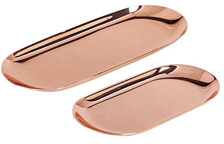 ANZOME 2 Rose Gold Tablett, Edelstahl Schmuck Tablett Trinket Dish Oval Handtuch Speicherplatte Tee Obstschalen Cosmetic Organizer Ramadan Geschirr - 2 Größe