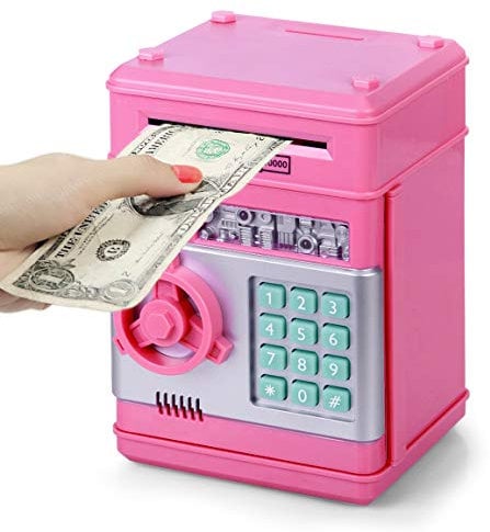 Highttoy Spardose Mädchen 3-12 Jahre,Elektronische Tresor Kinder Sparschwein mit Code ATM Savings Bank Geldautomat Sparbox Sparbüchse Tresor Geschenke Mädchen Rosa