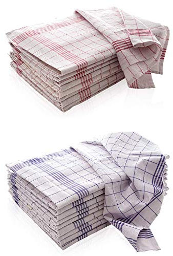 10-er Set Geschirrtücher | Trockentuch | Allzweck-Tücher 5X Rot & 5X Blau kariert 50x70 cm aus 100% Baumwolle | ÖKO-TEX Standard | Premium-Qualität - Vielfältig einsetzbar