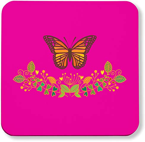 Hippowarehouse Butterfly floral printed coaster gloss finish durable backing 9cm x 9cm 2 pack