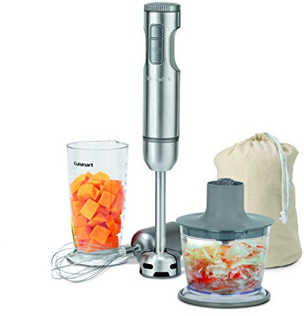 Cuisinart Smart Stick - Frullatore a mano a velocità variabile con chopper CSB-87C, colore: argento