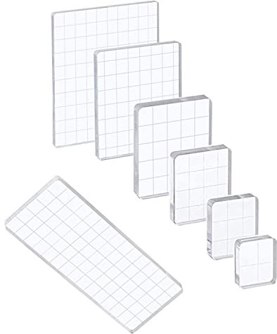 YXHZVON 7 STK Acrylblock für Silikonstempel Set, Stempelblock mit Gitterlinien,Transparent Stempel Personalisiert Clear Stamp Stanzblöcke für Scrapbooking,weihnachtskarten