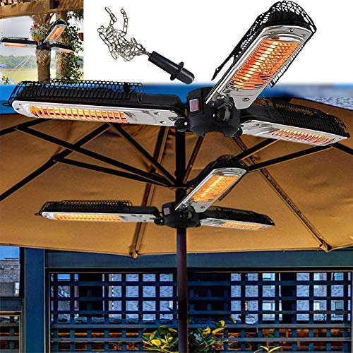 Electric Parasol/Umbrella Heater, 2KW Infrared Patio Heater Outdoor Heaters Super Quiet 3s Instant Warm IP34 Waterproof With 3 Adjustable Power Settings Mount To Ceiling/Umbrella,Black