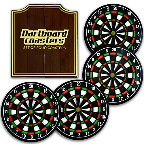 IgnatGames Darts-Getränke-Untersetzer - Set aus 4 runden Gummi-Untersetzern mit Dartscheibenmotiv & schickem Karton – Rutschfestes Untersetzer-Set perfekt für Zuhause und Bars