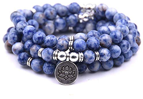 Self-Discovery Armband Mala Yoga 108 natürliche Perlen mit Lotusanhänger, One Size, Stein, Sto