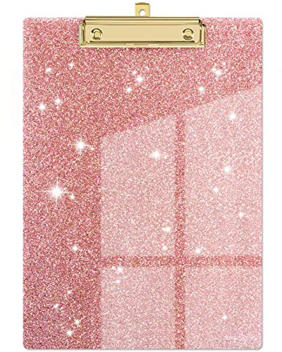 Piasoenc Acryl Klemmbretter, Mode Glitter Klemmbrett, Standard Letter Größe Klemmbrett, A4 Größe 12,5 x 9, Cute Konfetti Klemmbretter für Frauen, Rose Gold Desk Bürobedarf und Zubehör