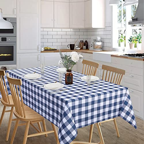 CAROMIO Tischdecke Abwaschbar Wasserabweisende Tischtuch aus Polyester mit Kariert Tischwäsche Fleckschutz Hochwertige Esstischdecke für Party Hochzeit Geburtstagsfeier 132x178cm Weiß Navy Blau