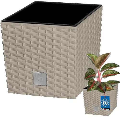 KOTARBAU® Blumentöpfe 6,8 L Mocca Höhe: 20 cm Pflanzentopf aus Kunststoff Übertopf mit Innentopf Blumentopf Set wie Rattan Pflanzentopf Innen Außen