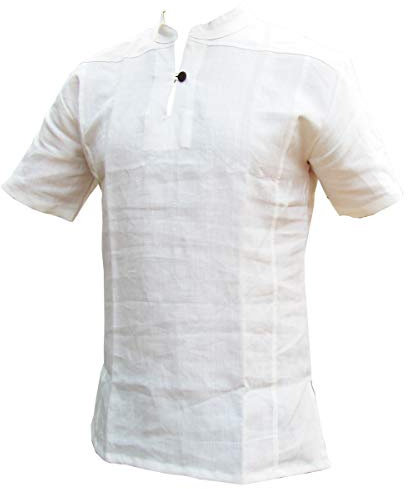 PANASIAM Fischerhemd Herren - leichtes Sommerhemd - Henley Shirt kragenlos | aus Hanf gewebt, Fisherman Shirt, mit Holzknopf, ohne Kragen, für Alltag, Urlaub und als Mittelaltershirt, Langarm & Kurzarm