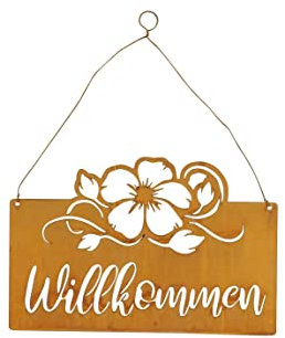 finehomegarden Edelrost Schild Tafel Garten 32cm H21cm Deko Spruch Willkommen Türschild