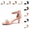 Hitmars Sandali Donna Eleganti con Tacco Medio Sandalo Gattino Estive Cerimonia Scarpe Stiletto Punta Aperta 6CM Cinturino alla Caviglia 3 Beige Taglia 38
