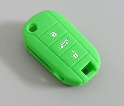 Coque de Clé Compatible avec Citroën C2, C3, C4 Aircross, C5, Cactus, Peugeot 508, 208, 308, 2008, 3008 - Silicone Doux - 3 Boutons - Porte-clés - Protection Télécommande Auto (Vert)