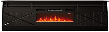 BIM Furniture Granero - Mobile per TV, 200 cm, con camino elettrico, frontale fresato, in MDF di alta qualità, per TV, credenza, tavolo Hi-Fi (nero)