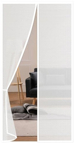 Risareyi Magnetic Thermal Insulated Door Curtain Semi-Transparent EVA Door Cover Anti-Dust Waterproof Windproof Auto-Closing for Living Room, No Drilling, 115x210cm, White