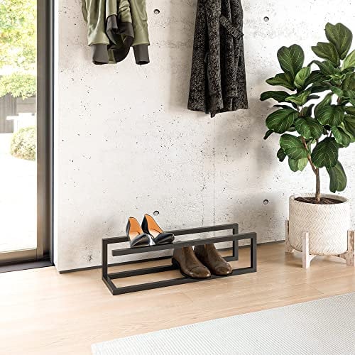 The Sala Collection Schuhregal Metall [2 Ebenen 6 Paar] Aufbewahrung für Schuhe, 66 x 19 x 19 cm Eingangsbereich Outdoor Flur Robust Metallgestell Industrie-Design | Schwarz matt