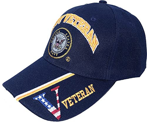 United States Navy 3D Embroidered Baseball Cap Hat USA Flag, Military Apparel, Blue Veteran V