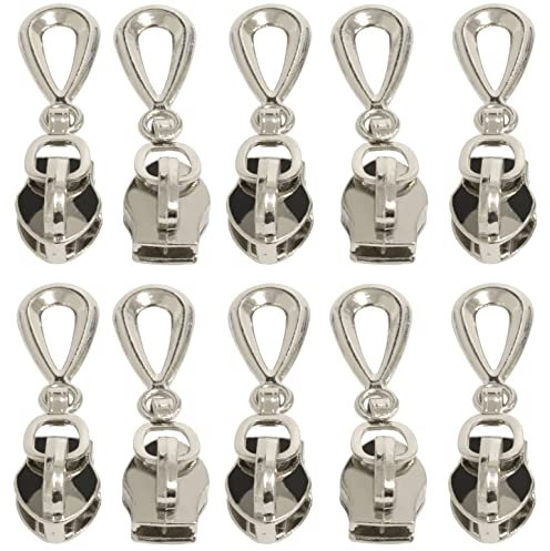 Aerzetix - C62947 - Set di 10 cursori N°5 Non bloccabile per Cerniera Lampo a Spirale con tiretto Decorativo - Colore Argento - in Metallo - Gonna Vestito pelletteria Confezione Jeans